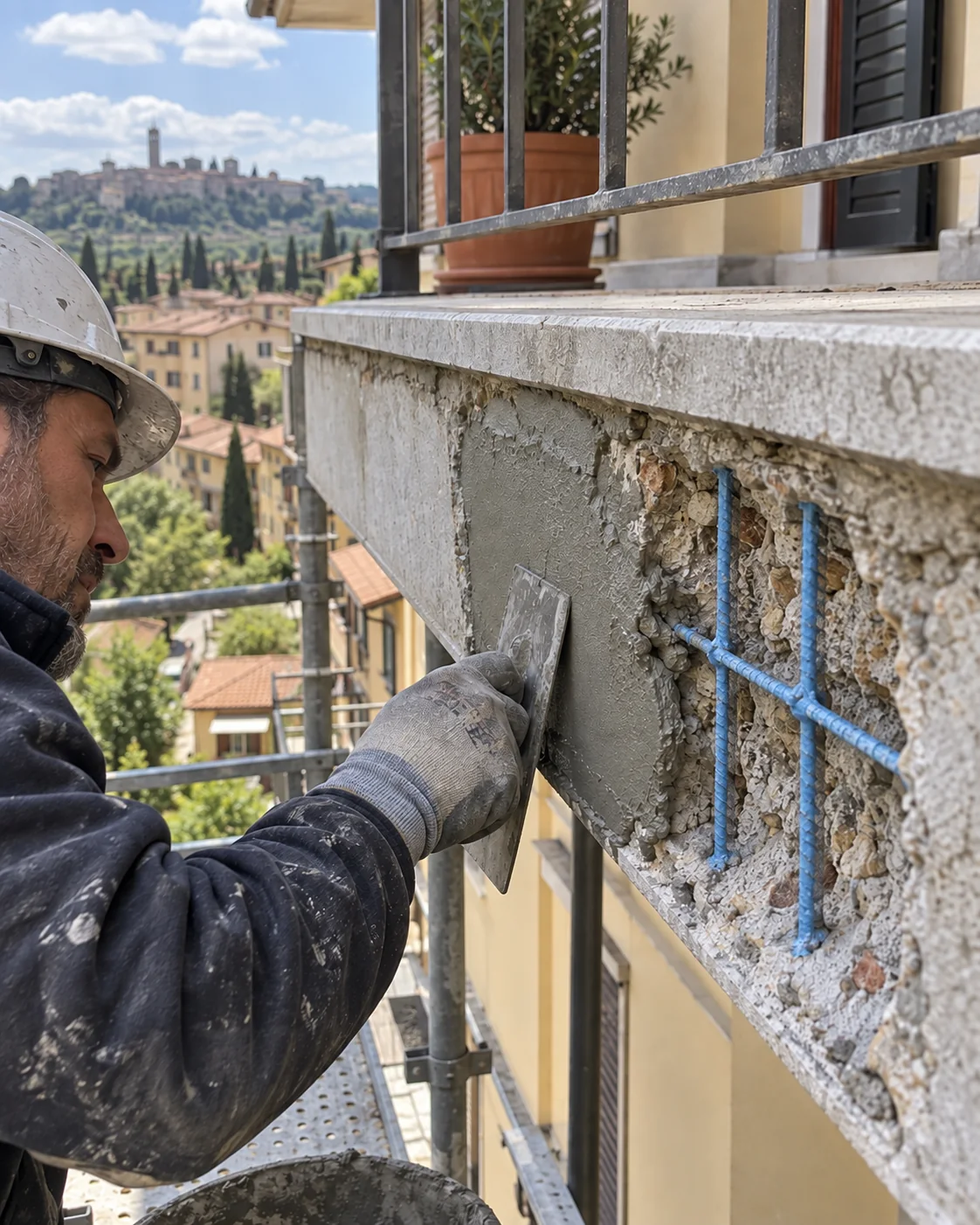 Frontalino in calcestruzzo su edificio condominiale, immagine illustrativa