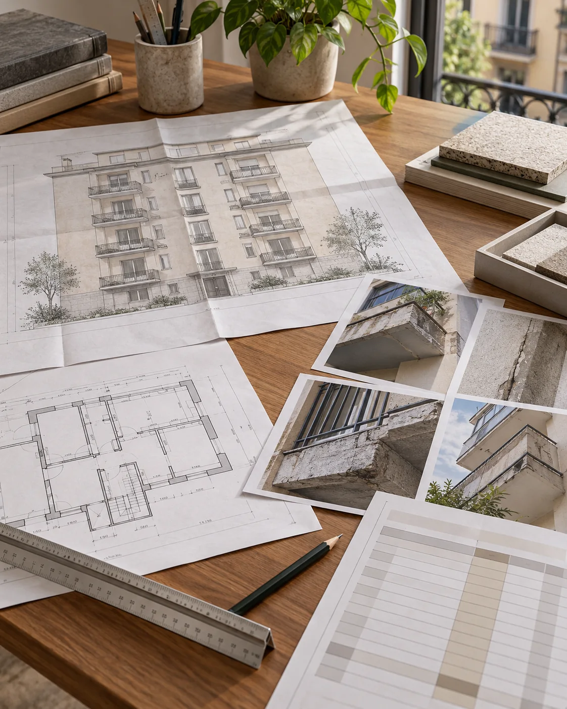 Elaborati tecnici e documenti di appalto su un tavolo, immagine illustrativa